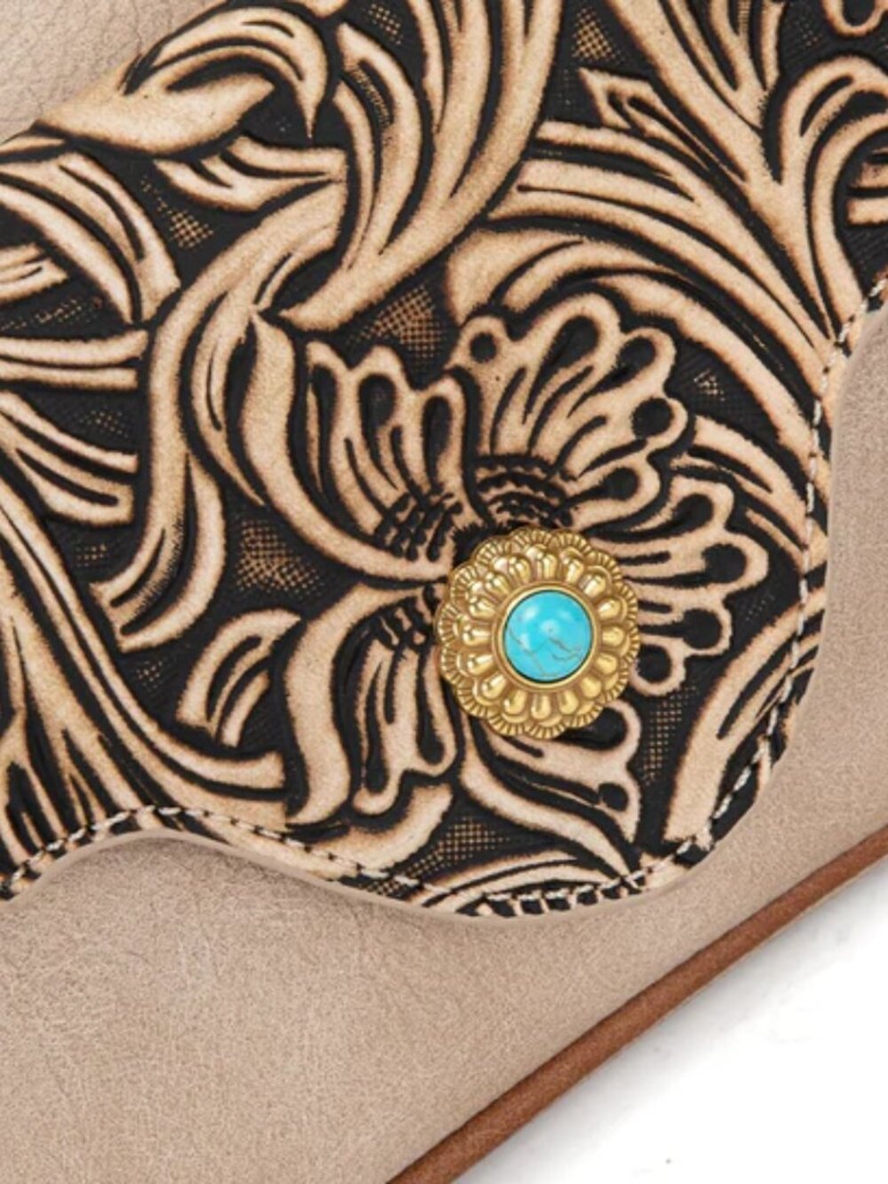 Montana West Tooled Floral Chain Strap Crossbody Shoulder Tan NWT - Picture 5 of 7